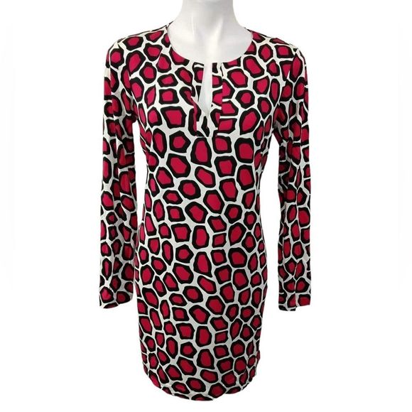 DIANE VON FURSTENBERG Reina Dress Long Sleeve Sheath Mini Giraffe Sz 8 DVF 1974 - Picture 2 of 8